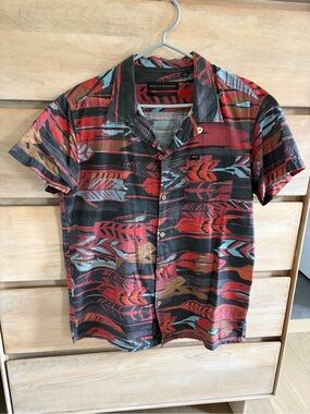 Deus Ex Machina Men's Red & Black Short-Sleeve Casual Button-Down Shirt